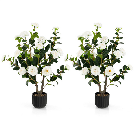 Plantes artificielles Coast Camelia - 2 pièces - En pot - 100 cm - Fleurs blanches