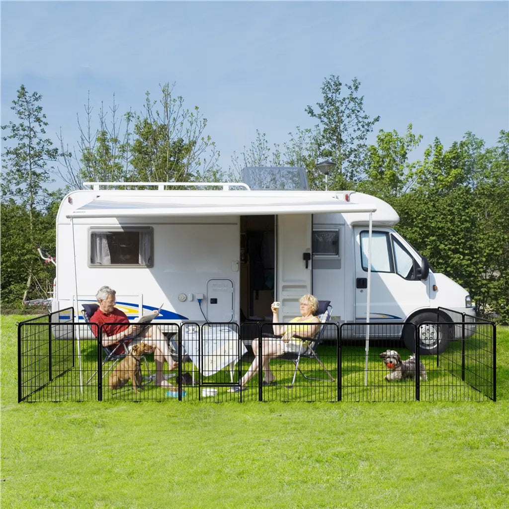 Barrière pour chiots Yaheetech, 6 panneaux avec porte - Noir - 164 x 83 x 80 cm