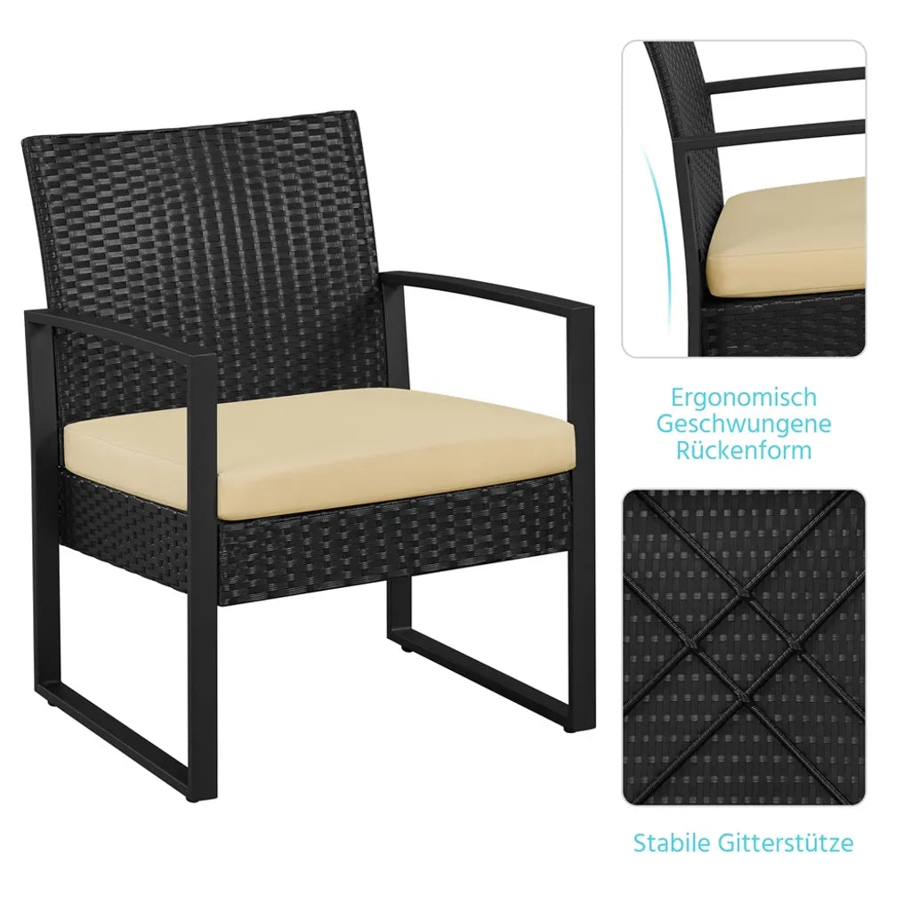 Ensemble de balcon Yaheetech - 3 pièces - 2 chaises/table - polyrotin - noir/kaki