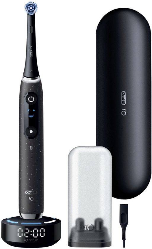 Brosse à dents électrique Oral-B iO 10 - Noire - avec étui de voyage rechargeable et support pour brossettes