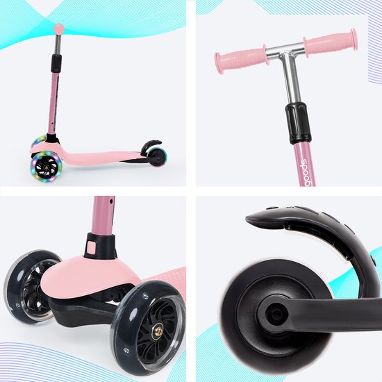 Trottinette enfants - LifeGoods - 2-5 ans - 3 roues LED lumineuses - Hauteur réglable - Garçons/Filles - Rose pastel