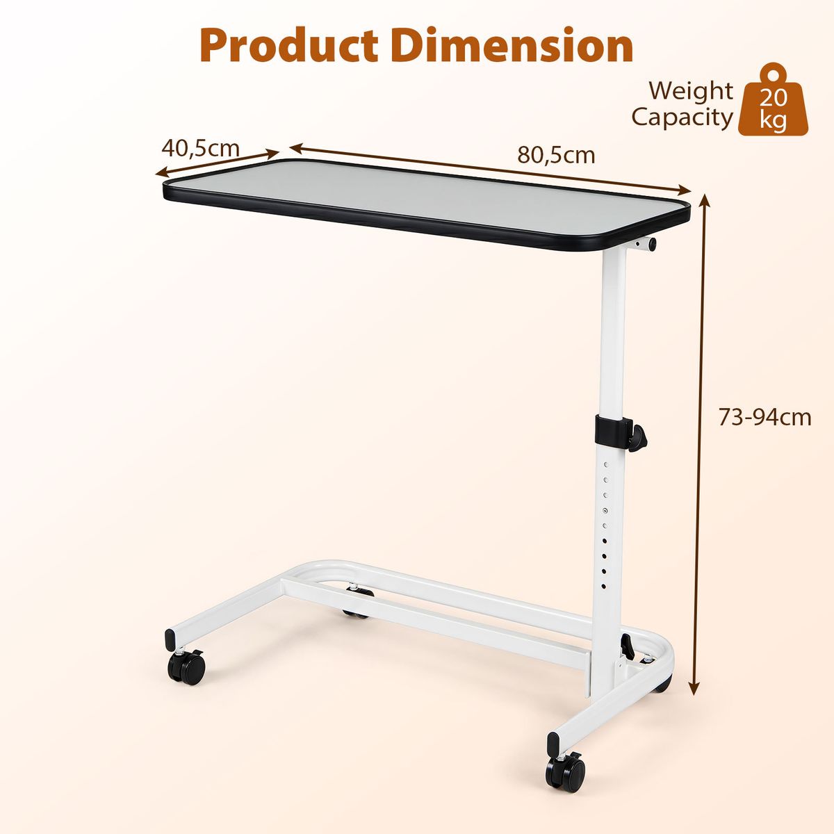 Table de lit mobile Coast - hauteur réglable - plateau inclinable - blanc