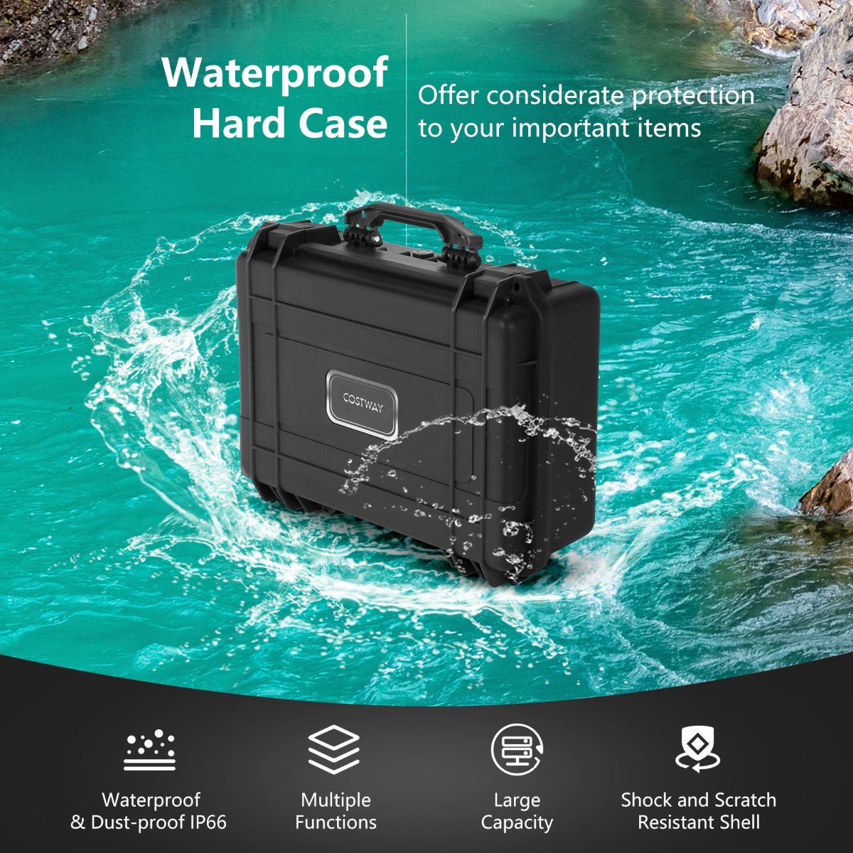 Sac photo étanche Coast - mallette de protection rigide - mousse modulable - noir 47 x 37 x 18 cm
