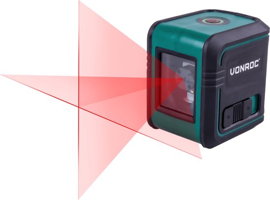 VONROC Cross line laser - Rouge - Autonivelant - 10 mètres - Support de montage et sac de rangement inclus