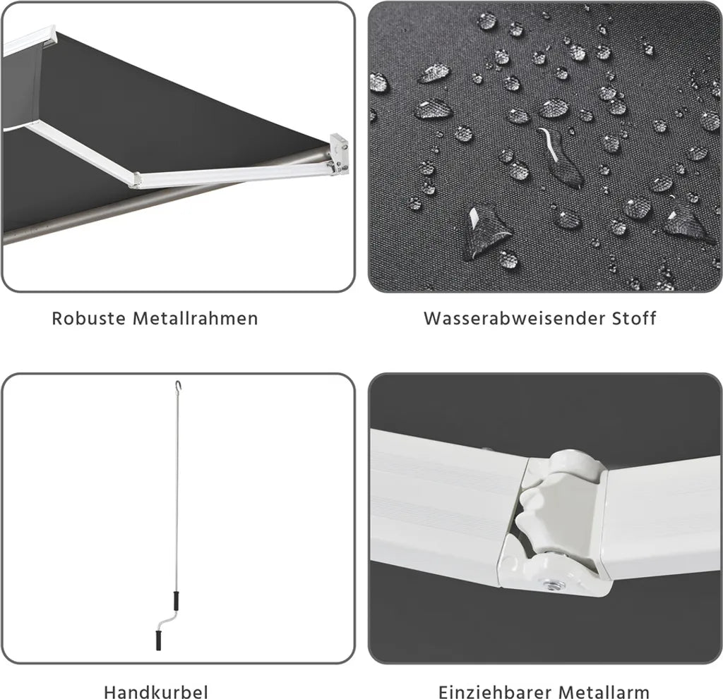Yaheetech Store articulé 300 × 250 cm - Gris foncé - Parasol manuel avec manivelle et inclinaison réglable 5-35°.