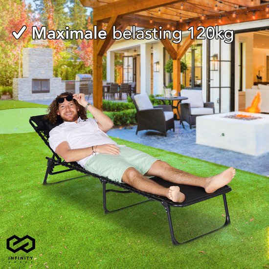 Infinity Goods Ligbedden (set van 2) - Opvouwbaar - Inclusief Hoofdkussen - Zonnebedden - Ligstoelen - Verstelbaar - Tuin - Weerbestendig - Antraciet