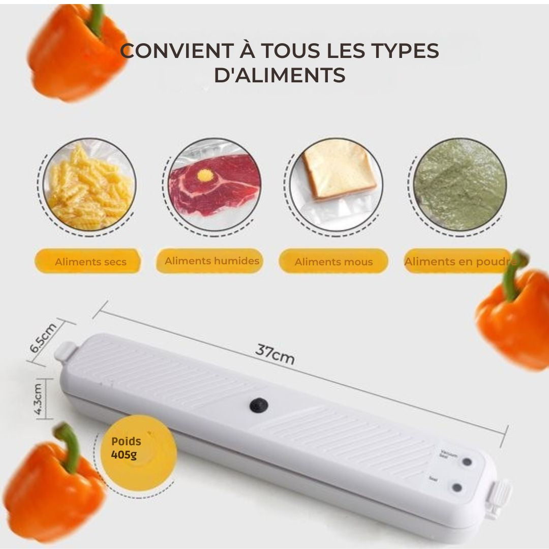 Machine à emballer sous vide Gtrise - 10 sachets sous vide - Simple - Pour tous types d'aliments - blanc