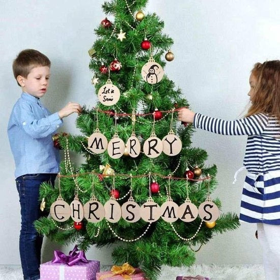 Giftmas Boules de Noël en bois - Décorations de Noël pour l'intérieur - Boule de Noël en bois - Noël - ?6.5cm - 50 Pièces
