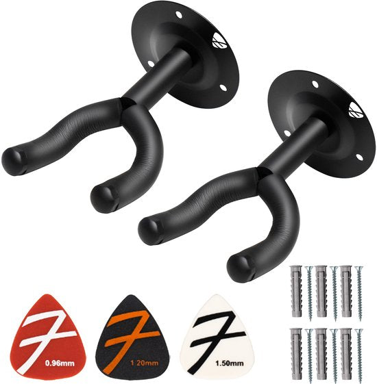 Support mural pour guitare Finesse - Lot de 2 - avec médiators - Support mural - Support pour guitare