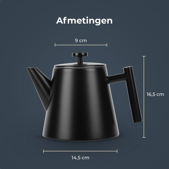 Théière Castagnola avec filtre - Théière à double paroi - Thermos en acier inoxydable - Pichet isotherme 1 L - acier inoxydable - Noir