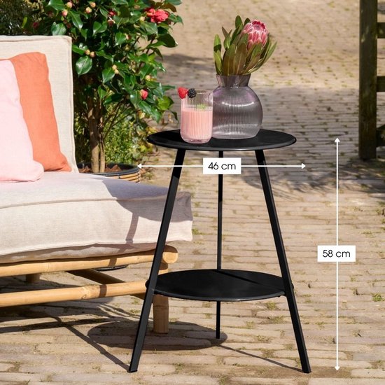 Mica Decorations Seattle : table d'appoint ronde d'extérieur - table basse - table de salon d'extérieur - peut également servir de petite table pour plantes ou de support pour plantes - métal - 58 x 46 cm - noir
