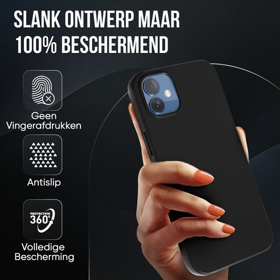 Coque de téléphone noire - Compatible avec l'iPhone 12 - Coque et protection d'écran - Verre de protection