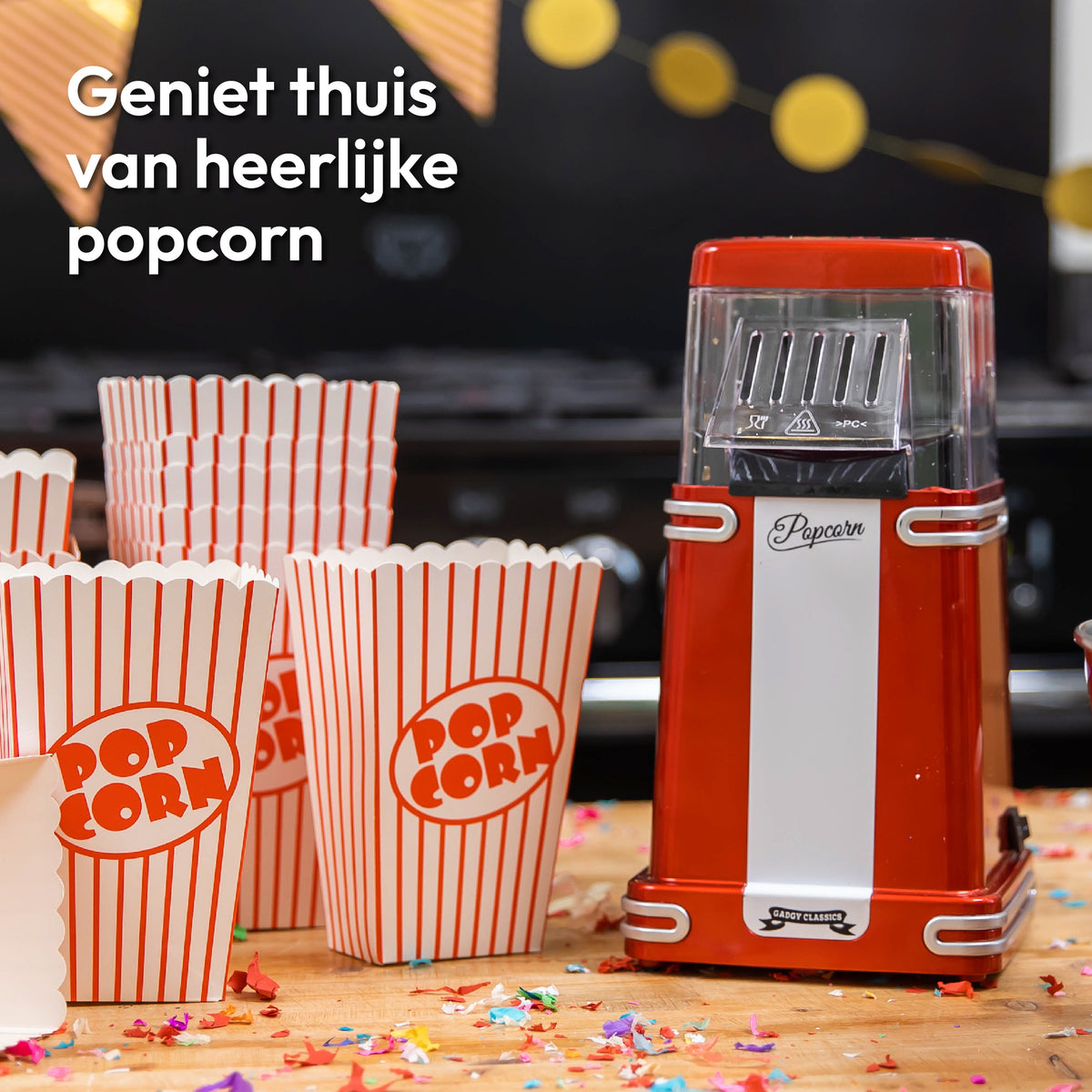 Gadgy Popcorn Machine Retro - Hete Lucht Popcorn Maker- 26,5 x 14 CM - Funcooking voor Party & Kids