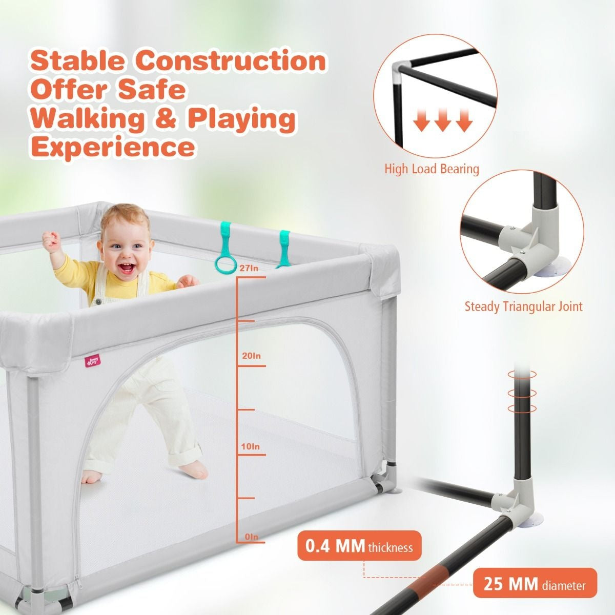 Parc pour bébés Grand parc pour enfants en bas âge avec 50 balles de jeu 120 x 120 x 68 cm Gris