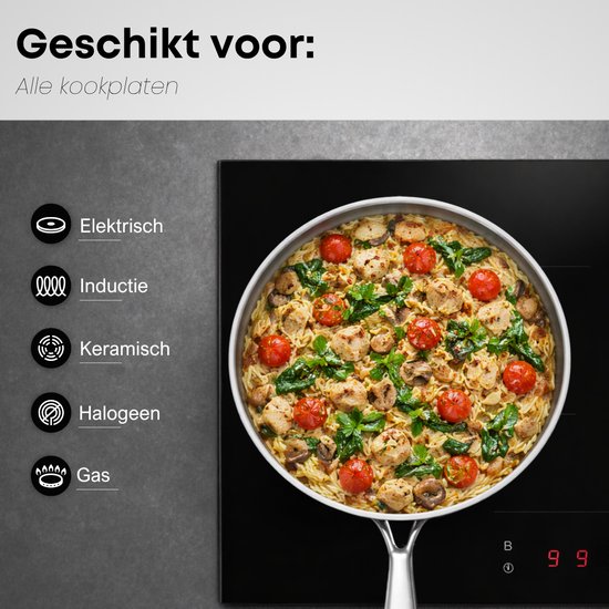 Poêle Savoré Kitchen 28 cm avec couvercle – Compatible induction – Poêle à sauter en acier inoxydable – Sans PFAS