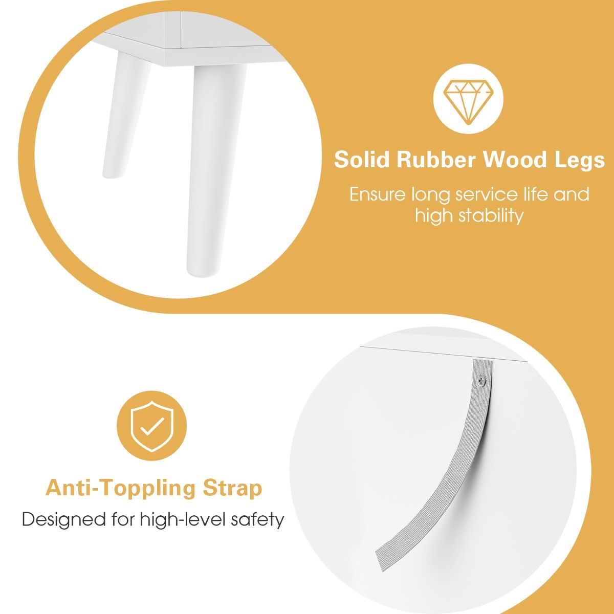 Coast Table de chevet 2 tiroirs 45x40x62 cm - Commode en bois blanc avec pieds en bois massif d'hévéa