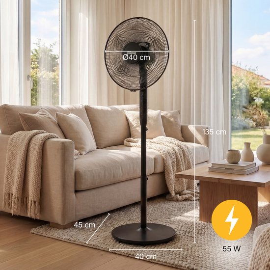 Ventilateur sur pied 3-en-1 Tristar - 40 cm - Avec télécommande - 9 vitesses - 3 modes de ventilation avec mode veille et minuterie - Oscillant - VE-5796