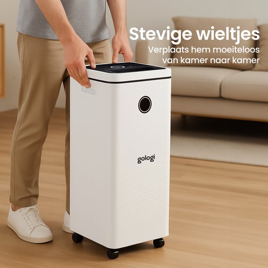 Gologi Déshumidificateur avec application - Déshumidifie jusqu'à 12L par jour - Fonction Lavage-Séchage - Pour la maison - Convient pour la cave, la chambre, la salle de bain et le salon - Déshumidificateur - Dévoreur d'humidité contre la moisissure - Bla