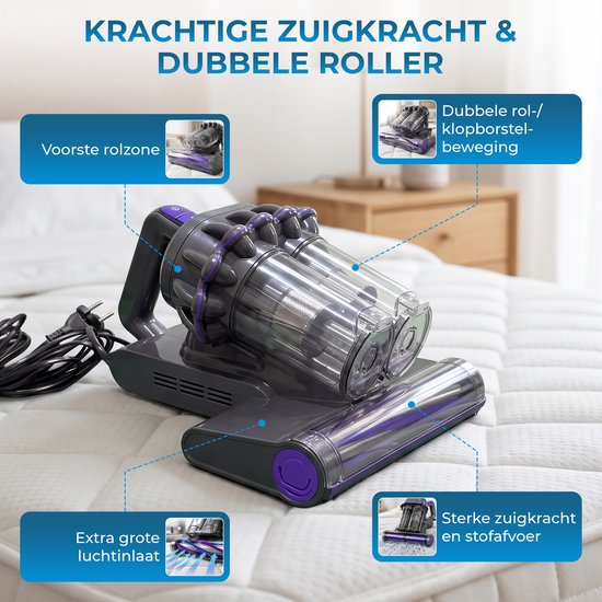 Nettoyeur de matelas Powell - Nettoyeur de tapis - Aspirateur anti-acariens - Aspirateur UV pour literie - 350 W - Réservoir de 20,6 L - Gris