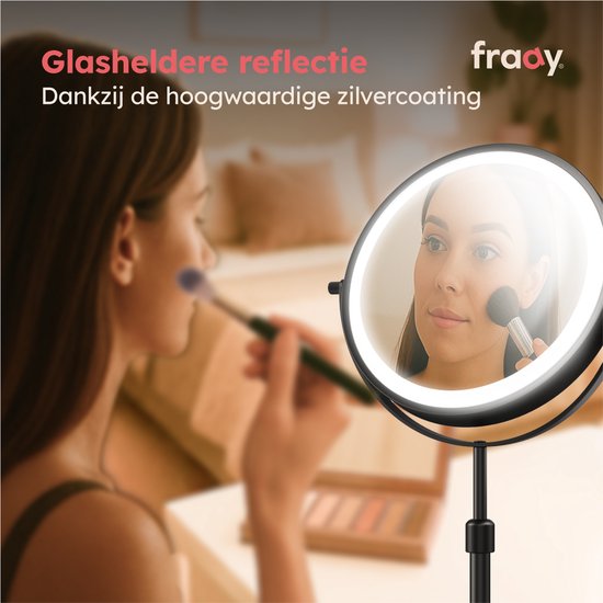 Fraay® Miroir de maquillage avec éclairage LED - grossissement 10x - Miroir grossissant avec lumière - rechargeable - Miroir de rasage - Miroir de salle de bain - noir