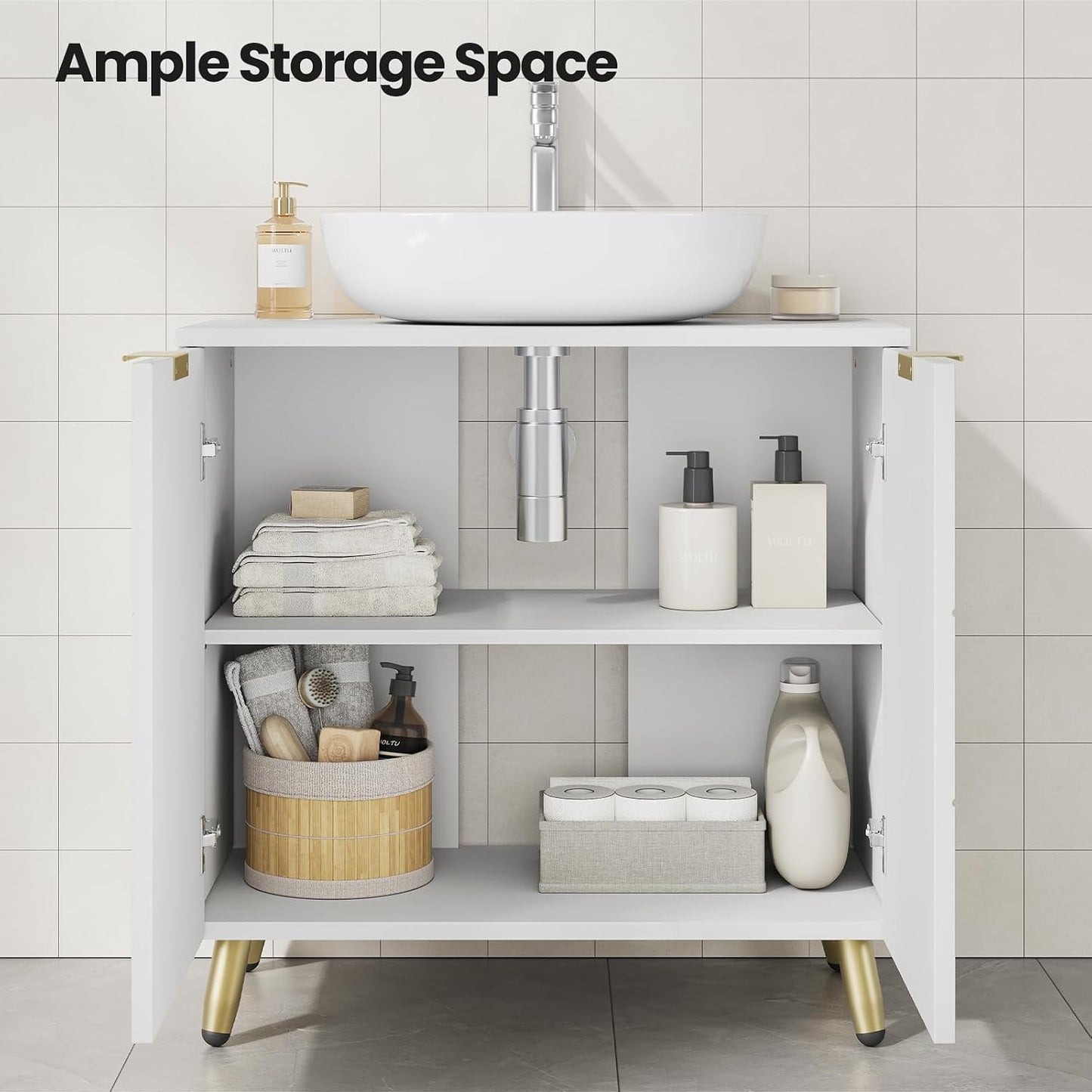 Meuble sous-lavabo EUGAD blanc brillant - 60 x 60 x 30 cm - 2 portes