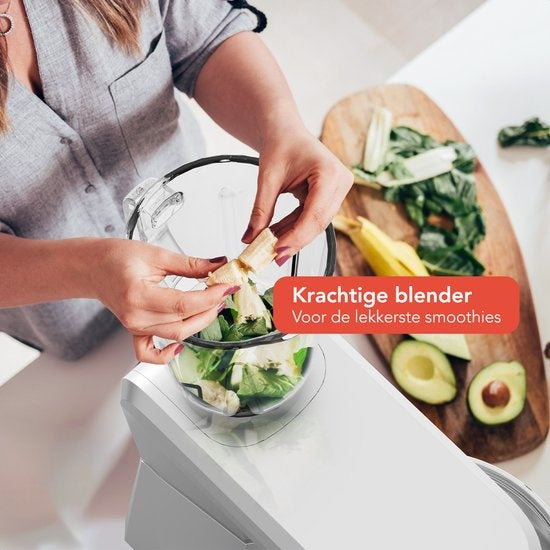 KitchenBrothers Robot de cuisine - Set complet - 15 accessoires - Robot de cuisine - 6L - 1500W - Silver