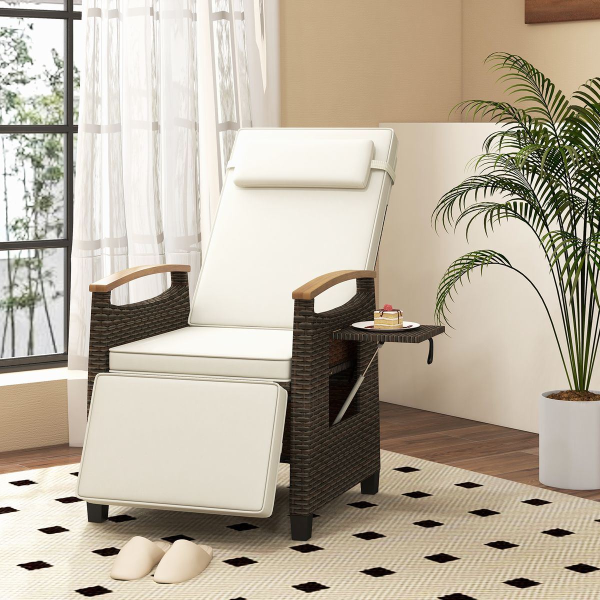 Fauteuil relax Coast en rotin - dossier et repose-pieds réglables - blanc - lot de 1