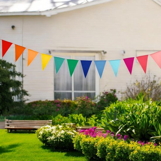 guirlande d'anniversaire a sunny day - flag line fabric birthday - décoration d'anniversaire - 100% coton - décoration d'anniversaire - décoration de fête durable - guirlande en tissu - flag line 10 mètres - flag line coloré - décoration d'anniversaire