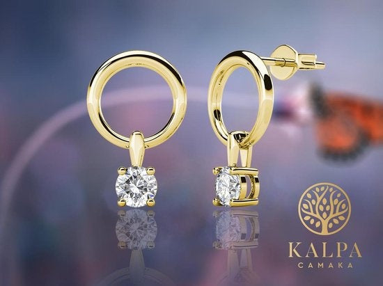 Yolora Boucles d'oreilles avec cristaux Kalpa Camaka - Couleur or - Plaqué or jaune 18K - Boucles d'oreilles femme - Clous d'oreilles - Bijoux - Boîte cadeau de luxe - Boîte cadeau - Boîte cadeau exclusive - Magnifique emballage cadeau
