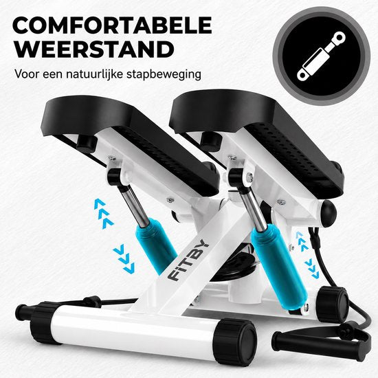 Fitby Stepper - Stepper de fitness - Mini stepper - Vélo d'appartement - Écran - Avec bandes de résistance - Blanc