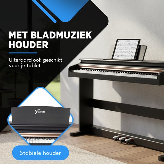 Finesse Digital Piano - 88 touches lestées - avec cadre, pédales et tabouret - Piano à clavier - Piano électrique - adulte et enfant