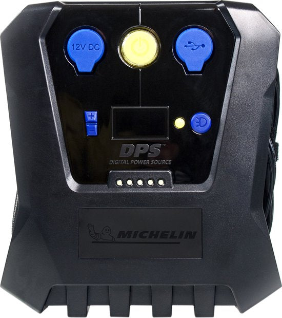 Pompe à air Michelin Compressor 12 V - Pression réglable (0,05-7 bar) - Avec port USB - Pompe à air électrique - Vélo/voiture/moto/ballon/matelas gonflable - Avec divers embouts