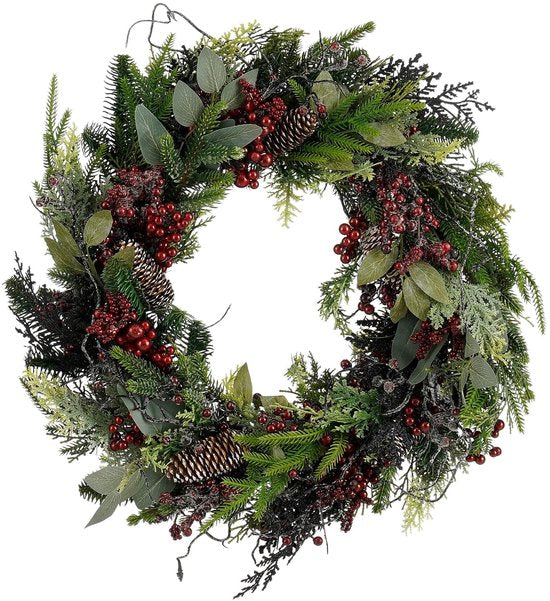 Mica Decorations : couronne de Noël Bodi avec pommes de pin - H 13 x Ø 50 cm - Bordeaux