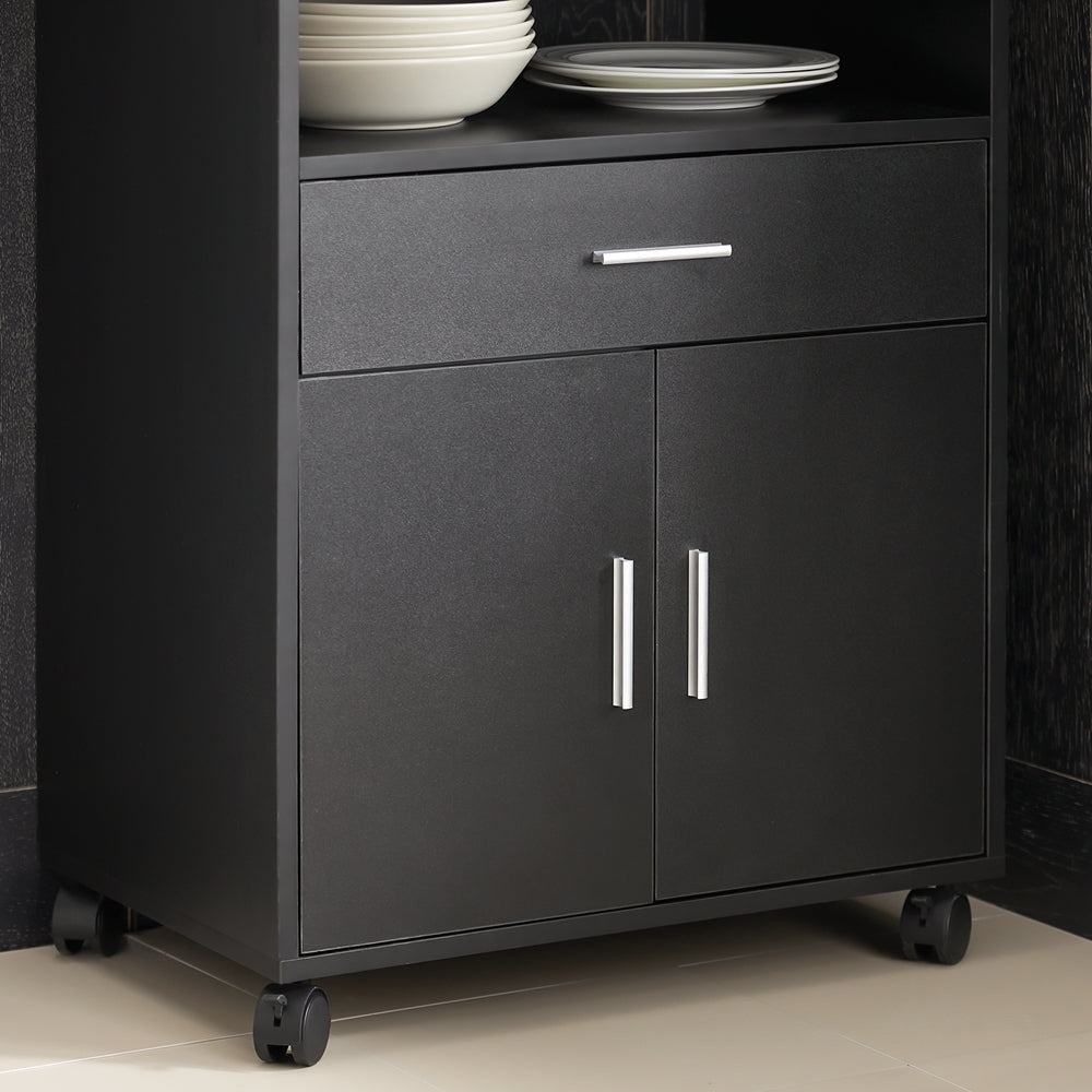 SoBuy Chariot de cuisine à roulettes - Max. 60 kg - 2 Armoires - 59 x 92 x 40 cm - Noir