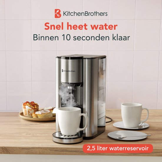 KitchenBrothers Distributeur d'eau chaude - Robinet d'eau chaude - 40-100°C - 150/250/300 ml - Bouilloire instantanée - 2.5L - Noir