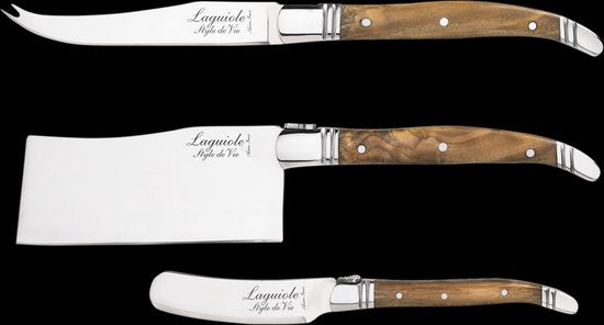 Laguiole Style de Vie Set de couteaux à fromage Luxury Line - 3 pièces - Bois d'olivier