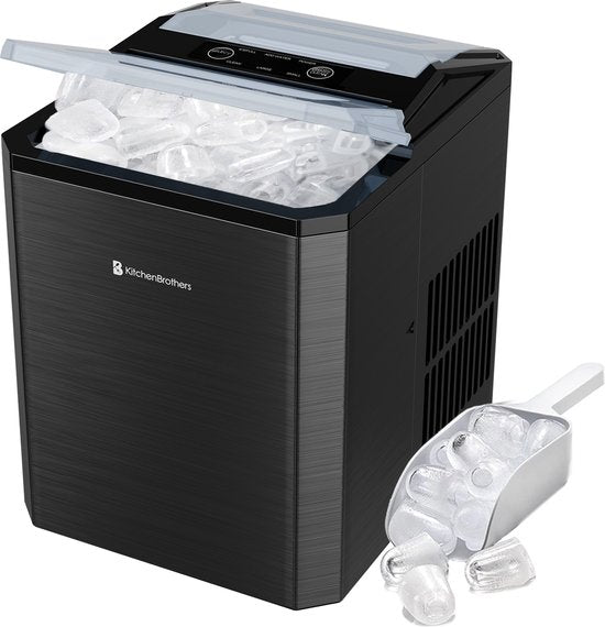 Machine à glaçons - KitchenBrothers - 1L - Fonction auto-nettoyante - 12kg/24 heures - Acier inoxydable