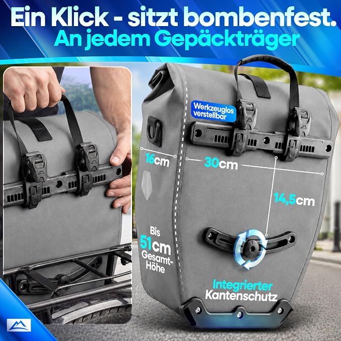 Sac de vélo Nextcover 28 L - TPU - Fermeture à enroulement/boucle - Porte-bagages - Gris