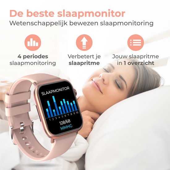 Nuvance - Smartwatch Homme et Femme avec Bluetooth - 45mm - Convient à tous les Smartphones - Podomètre et moniteur de fréquence cardiaque - Étanche - Rose clair