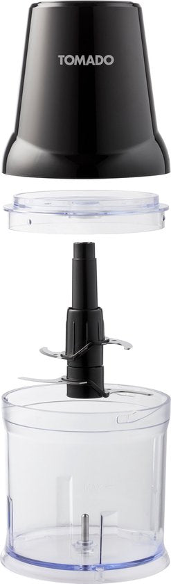 Tomado TCH2001B - Hachoir - 360 ml - 2 lames en acier inoxydable - 400 watts - Coupe, hache et mélange - Noir