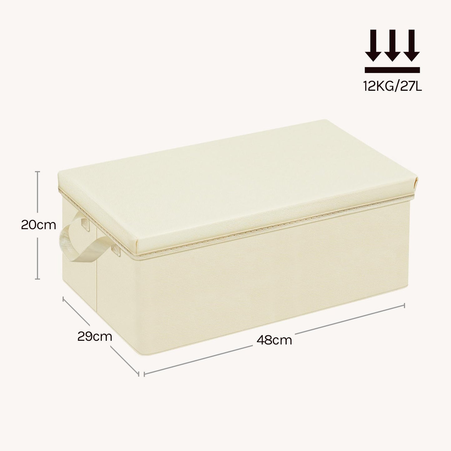 Boîte de rangement WOLTU - Couvercle - Pliable - Poignées - Lot de 3 - 48 x 29 x 20 cm - Crème