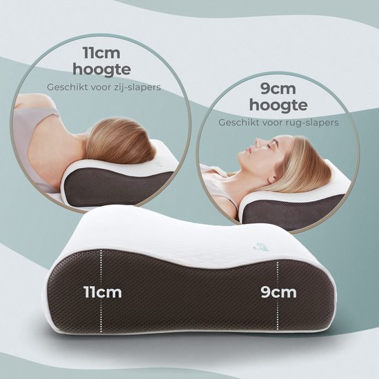 Oreiller CozySense® - Oreiller orthopédique - Oreiller ergonomique - Mousse à mémoire de forme contre les douleurs cervicales - Taie d'oreiller et sac de transport inclus - Fermeté moyenne