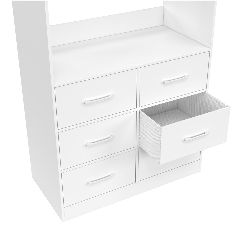 Armoire Uma blanche - 80 x 40 x 167 cm - Avec tringle à vêtements et 6 tiroirs