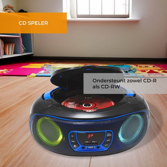 Denver Portable Radio CD Player Kids - Bluetooth - Light Effects - Boombox - AUX - FM - TCL212BT - Blue