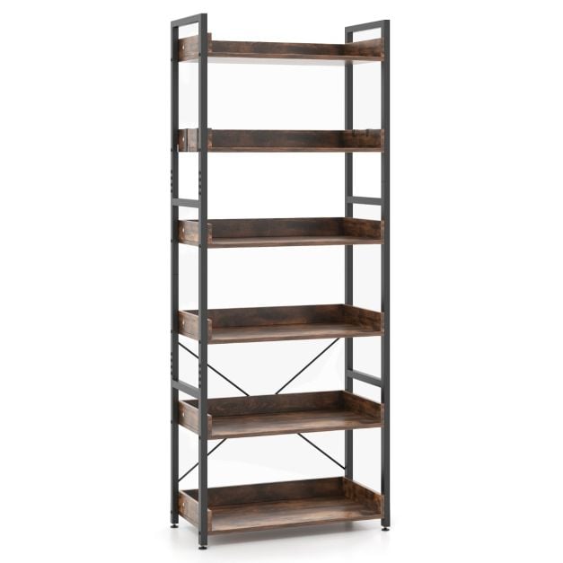 Étagère industrielle Coast avec 6 tablettes et 4 crochets – 69 x 34 x 177 cm – Marron et noir