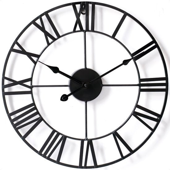 Goliving Horloge murale àl'ancienne - Horloge murale moderne - Métal - Vintage - Ø 40cm - Noir