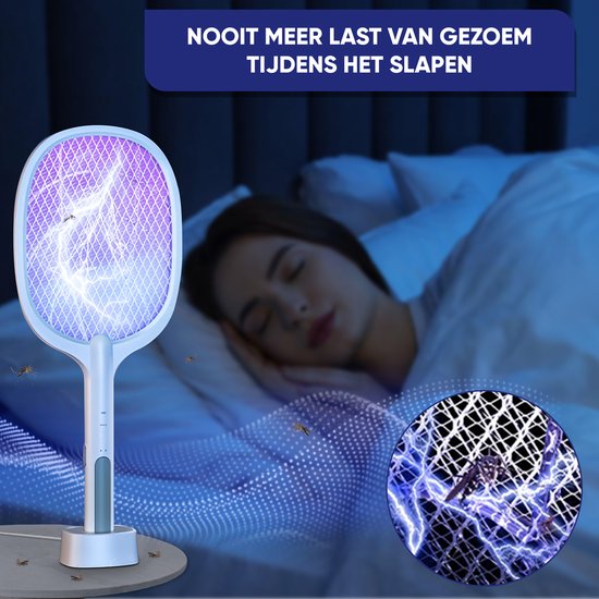 TTD® Premium Electric Fly Swatter and Mosquito Lamp Rechargeable - 2 Stages Fly Swatter and Mosquito Lamp - 2500 Volts - Avec filet de sécurité - Lumière UV - Attrape-mouches - Lampe à mouches - Lampe à moustiques pour l'intérieur et l'extérieur - Attrape