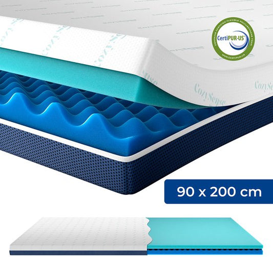 CozySense® DualFeel Topper Mattress 90x200 - Sur-matelas - Sur-matelas - Avec face chaude et face froide - CertiPUR® - Fermeté - 7.5 cm - Housse lavable