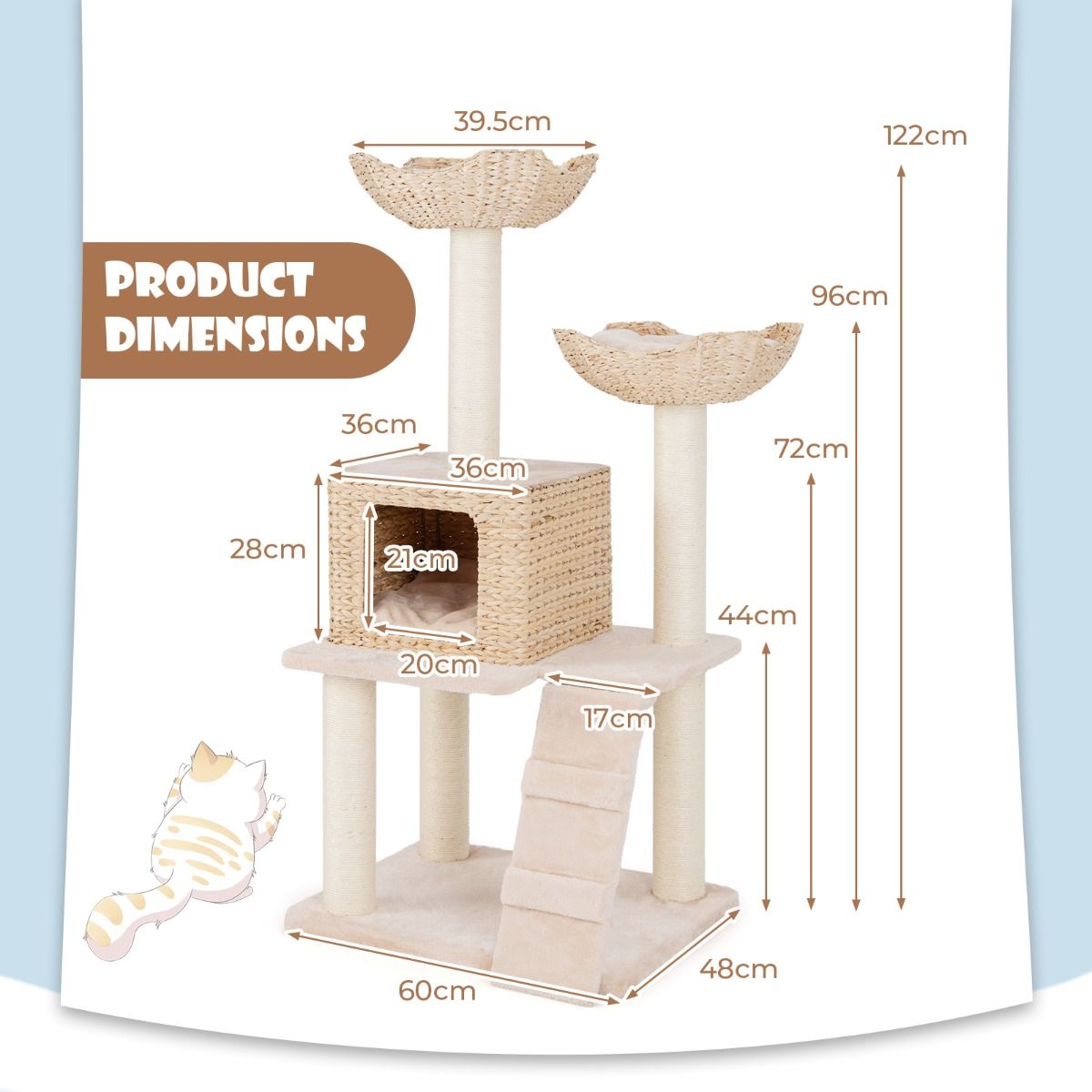 Arbre à chat Coast - 4 niveaux - arbres à chat en sisal - coussins lavables - beige 122 cm