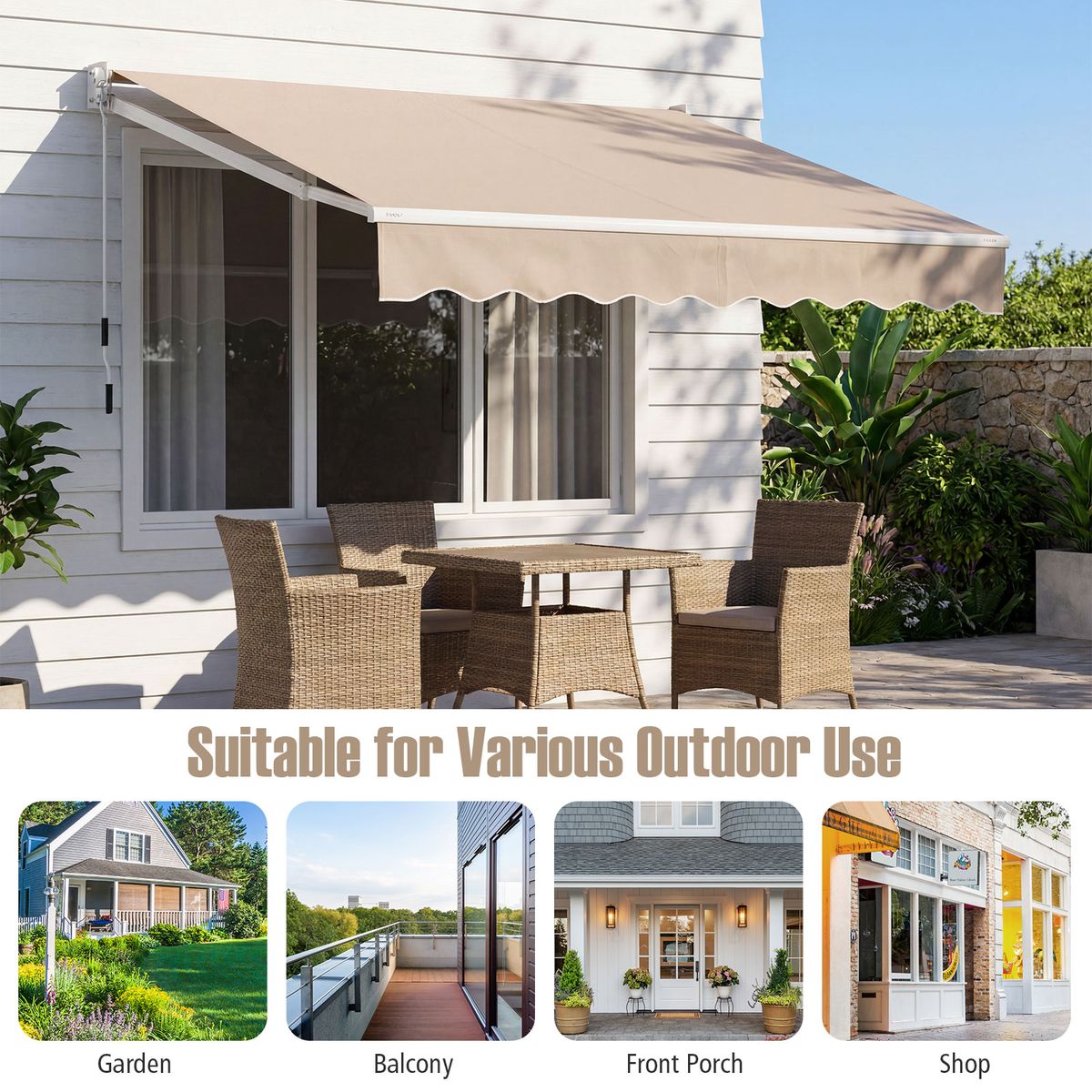 Auvent de terrasse extensible Coast - structure en aluminium - angle réglable - beige 245 x 200 cm